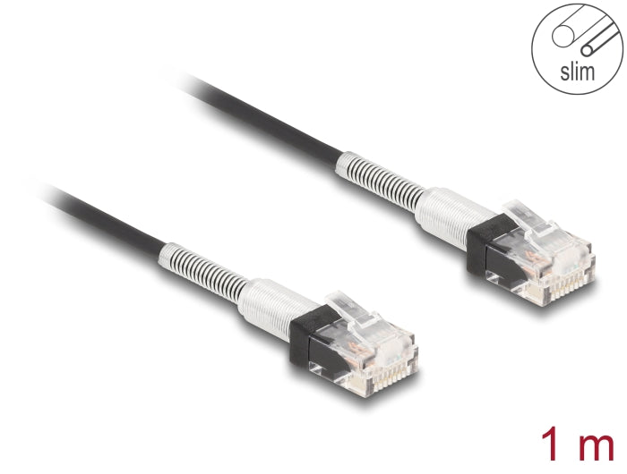Delock RJ45 Netzwerkkabel mit doppeltem Knickschutz Cat.6A UTP Slim 1 m schwarz Delock RJ45 Netzwerkkabel mit doppeltem Knickschutz Cat.6A UTP Slim 1 m schwarz